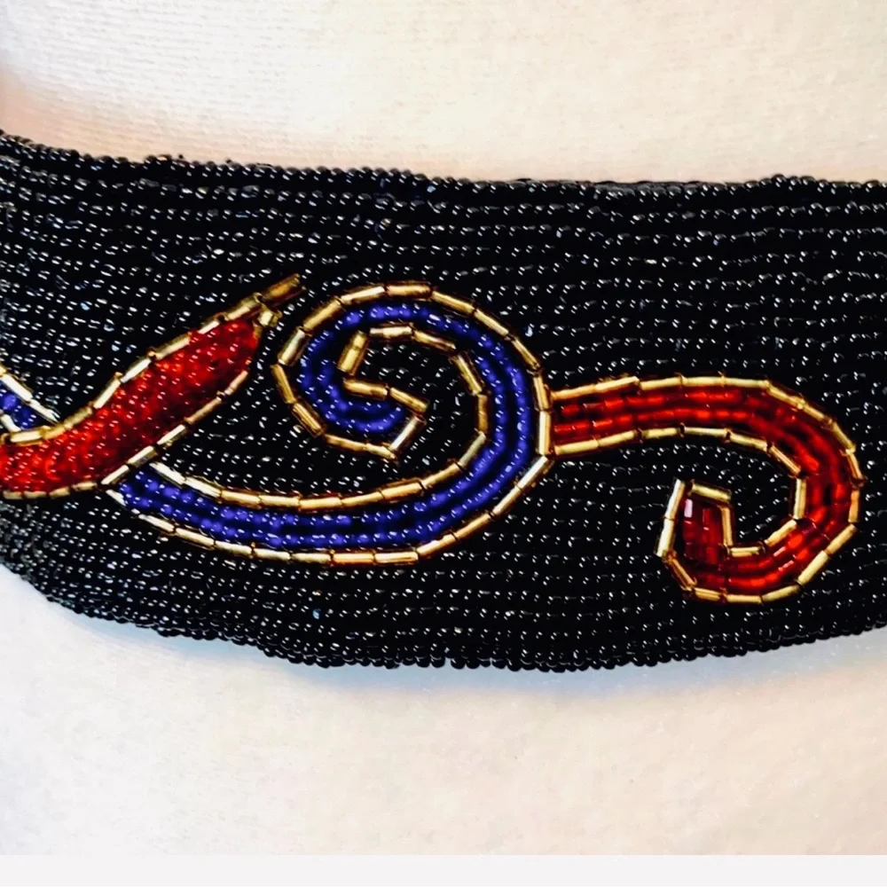 Vtg Christian Dior 80s beaded black+redbelt with rich tone beads.Size M/L